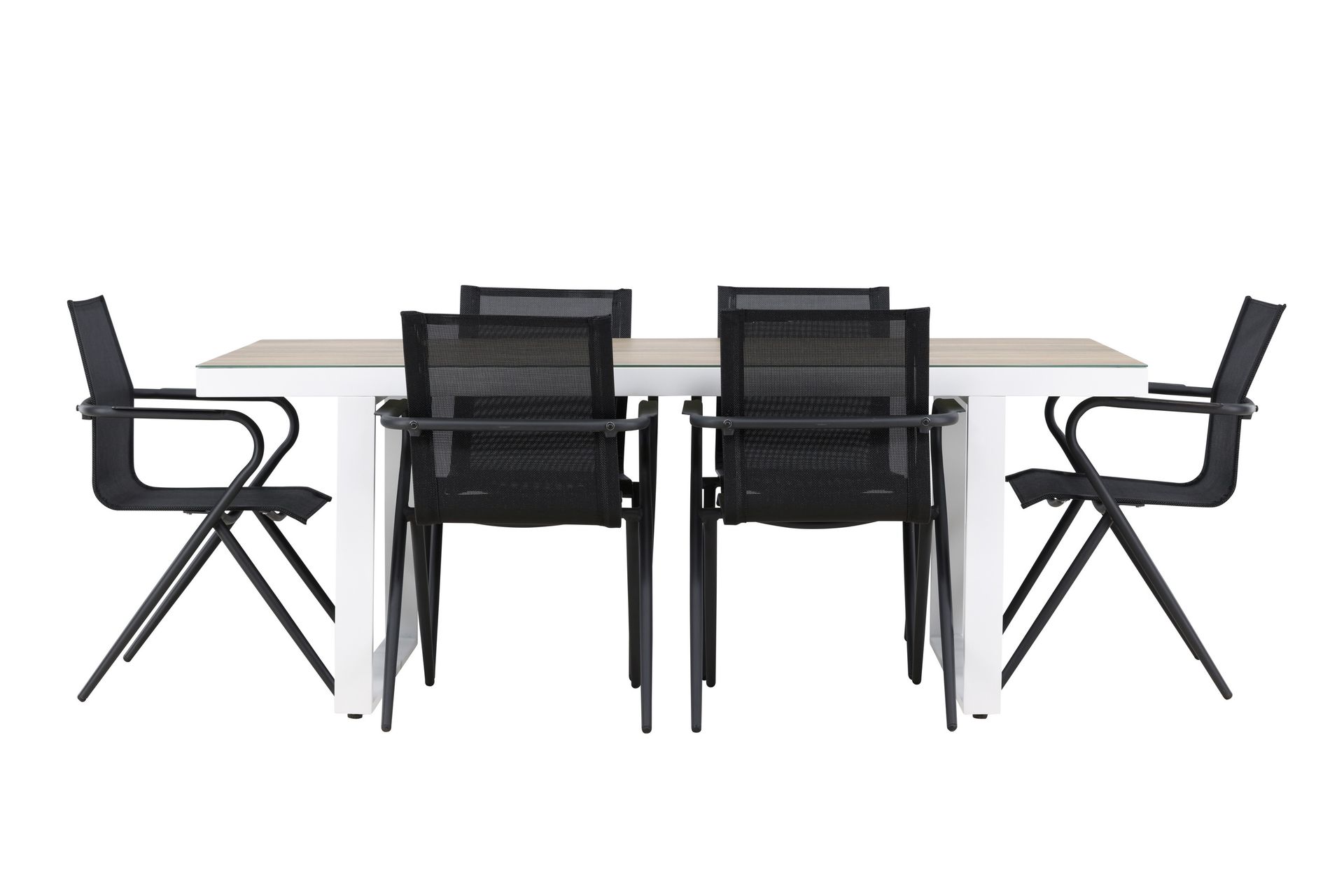 Merlo Spisegruppe 200 cm + 6 stk Alling Spisestole Sort/Hvid - Havemøbler - Udendørsgruppe - Havesæt