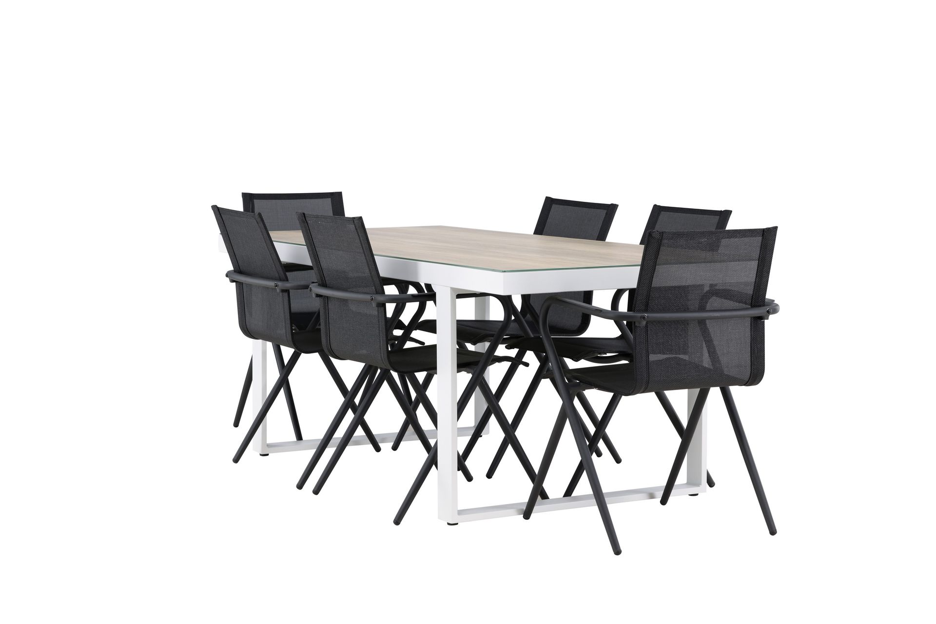 Merlo Spisegruppe 200 cm + 6 stk Alling Spisestole Sort/Hvid - Havemøbler - Udendørsgruppe - Havesæt