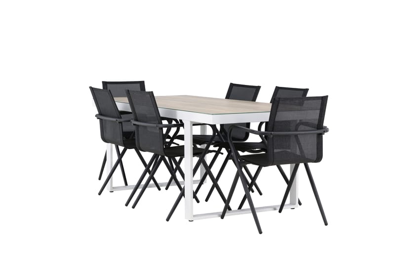 Merlo Spisegruppe 200 cm + 6 stk Alling Spisestole Sort/Hvid - Havemøbler - Udendørsgruppe - Havesæt