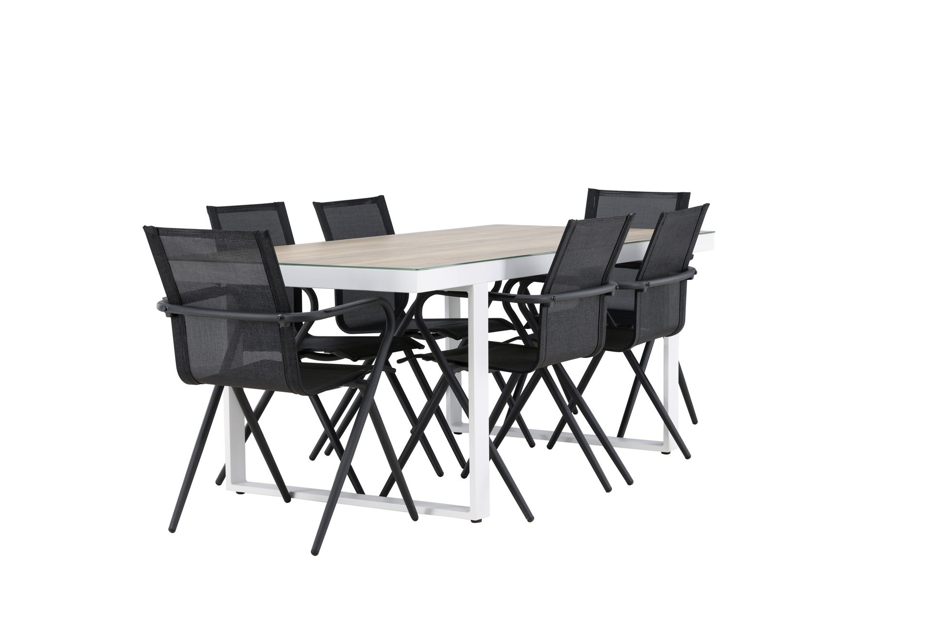 Merlo Spisegruppe 200 cm + 6 stk Alling Spisestole Sort/Hvid - Havemøbler - Udendørsgruppe - Havesæt