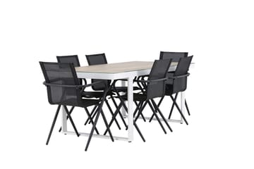 Merlo Spisegruppe 200 cm + 6 stk Alling Spisestole Sort/Hvid - Havemøbler - Udendørsgruppe - Havesæt