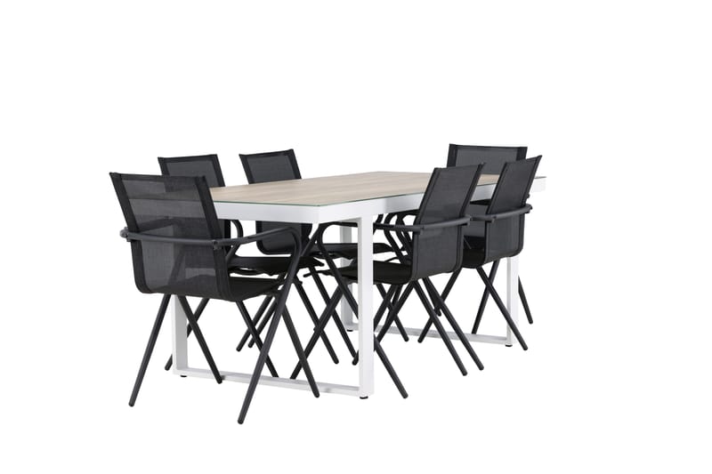 Merlo Spisegruppe 200 cm + 6 stk Alling Spisestole Sort/Hvid - Havemøbler - Udendørsgruppe - Havesæt