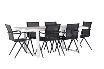 Merlo Spisegruppe 200 cm + 6 stk Alling Spisestole Sort/Hvid - Havemøbler - Udendørsgruppe - Havesæt
