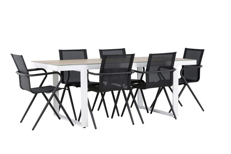 Merlo Spisegruppe 200 cm + 6 stk Alling Spisestole Sort/Hvid - Havemøbler - Udendørsgruppe - Havesæt