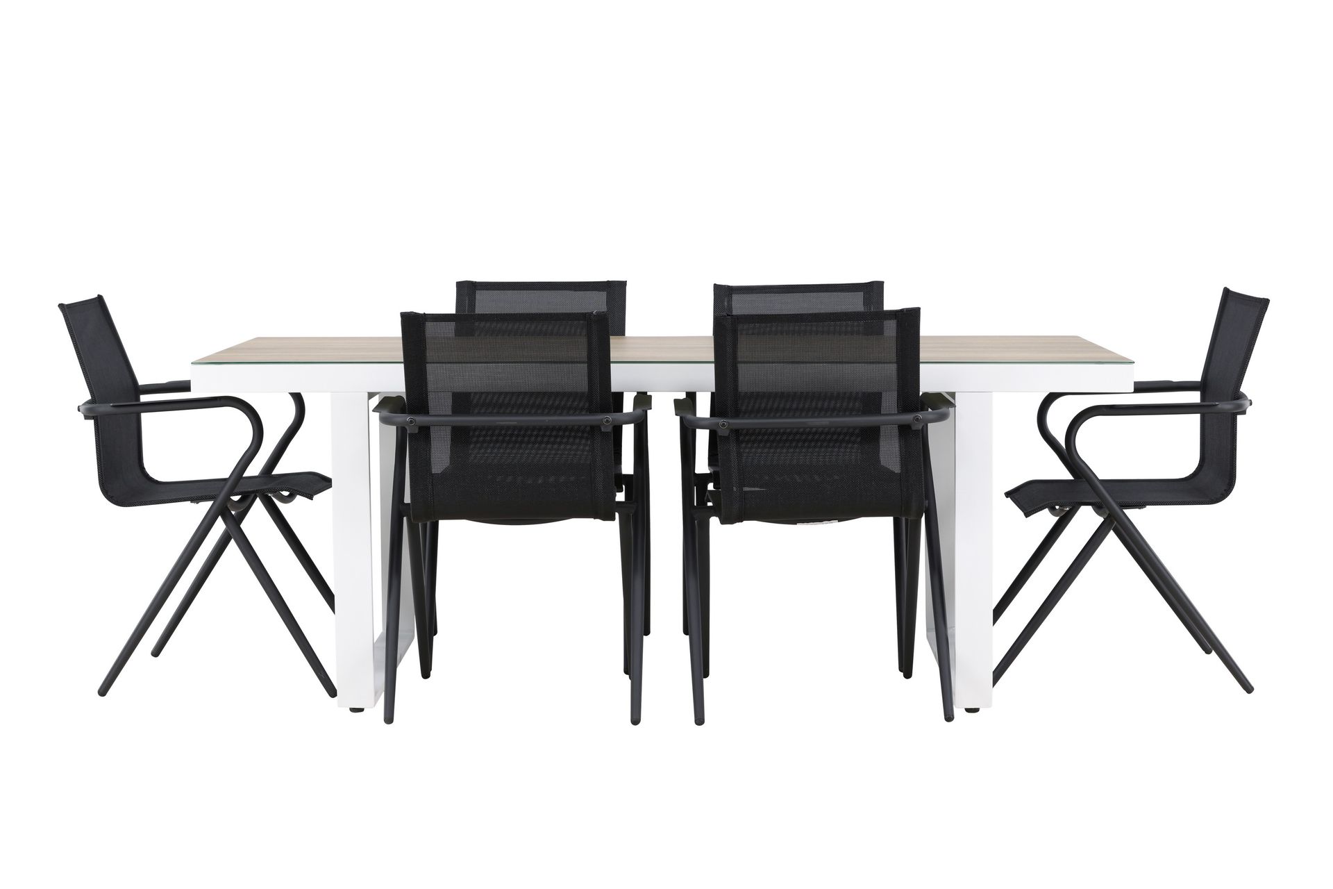 Merlo Spisegruppe 200 cm + 6 stk Alling Spisestole Sort/Hvid - Havemøbler - Udendørsgruppe - Havesæt