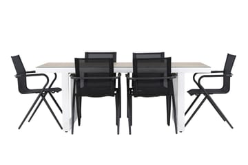 Merlo Spisegruppe 200 cm + 6 stk Alling Spisestole Sort/Hvid - Havemøbler - Udendørsgruppe - Havesæt