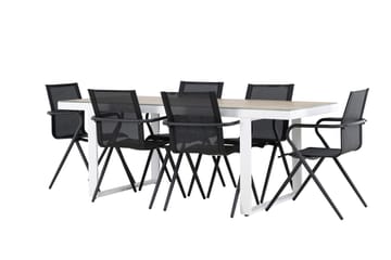 Merlo Spisegruppe 200 cm + 6 stk Alling Spisestole Sort/Hvid - Havemøbler - Udendørsgruppe - Havesæt