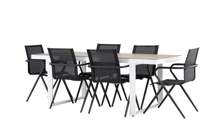 Merlo Spisegruppe 200 cm + 6 stk Alling Spisestole Sort/Hvid - Havemøbler - Udendørsgruppe - Havesæt