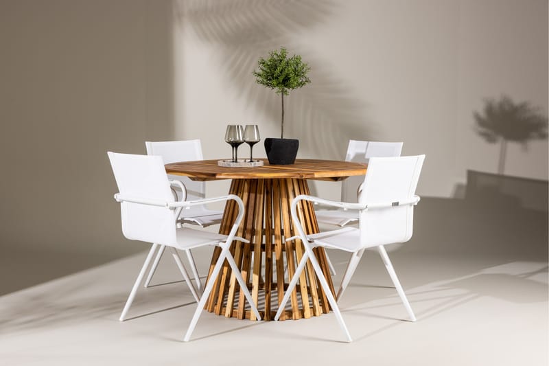 Lumpur Spisegruppe Rund 120 cm + 4 stk Alling Spisestole Hvid - Havemøbler - Udendørsgruppe - Havesæt