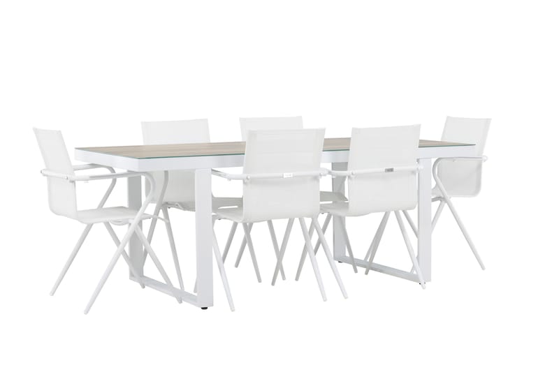 Merlo Spisegruppe 200 cm + 6 stk Alling Spisestole Hvid - Havemøbler - Udendørsgruppe - Havesæt