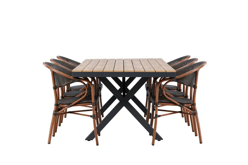 Garcia Spisegruppe 200 cm + 6 stk Vila Spisestole Sort - Havemøbler - Udendørsgruppe - Havesæt