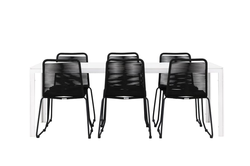 Break Spisegruppe 205 cm + 6 stk Linero Spisestole Sort/Hvid - Havemøbler - Udendørsgruppe - Havesæt
