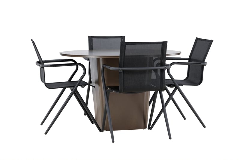 Santa Fe Spisegruppe Rund 120 cm + 4 stk Alling Spisestole Sort/Brun - Havemøbler - Udendørsgruppe - Havesæt