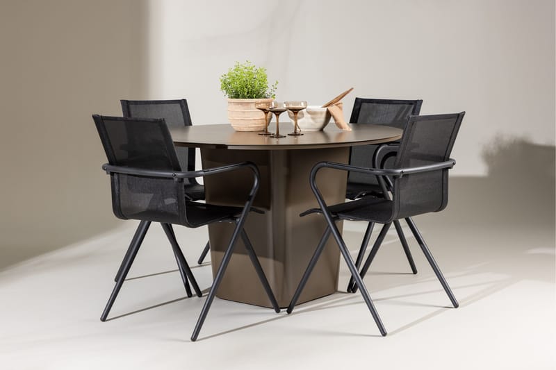 Santa Fe Spisegruppe Rund 120 cm + 4 stk Alling Spisestole Sort/Brun - Havemøbler - Udendørsgruppe - Havesæt