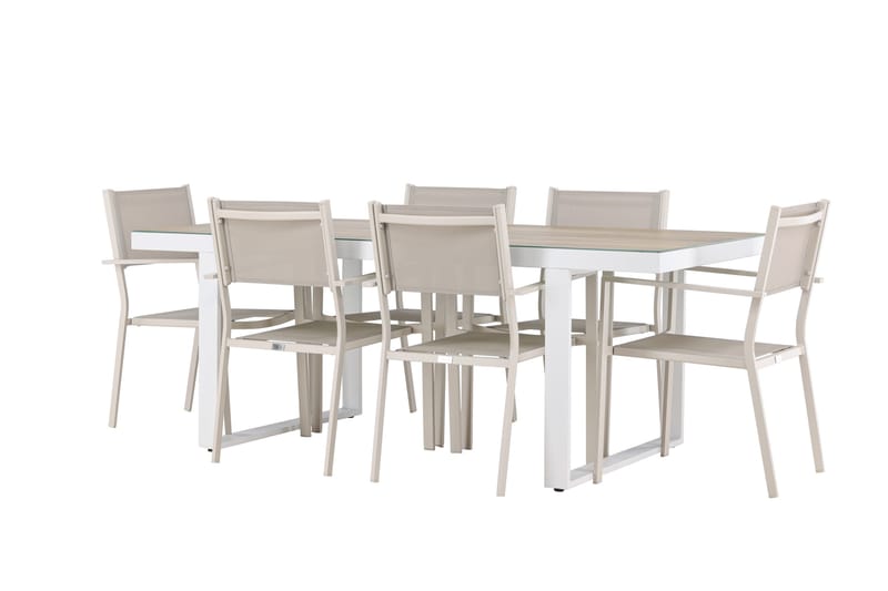 Merlo Spisegruppe 200 cm + 6 stk Copacabana Spisestole Beige/Hvid, undefined
