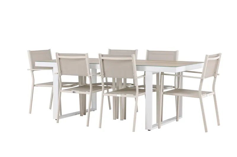 Merlo Spisegruppe 200 cm + 6 stk Copacabana Spisestole Beige/Hvid, undefined