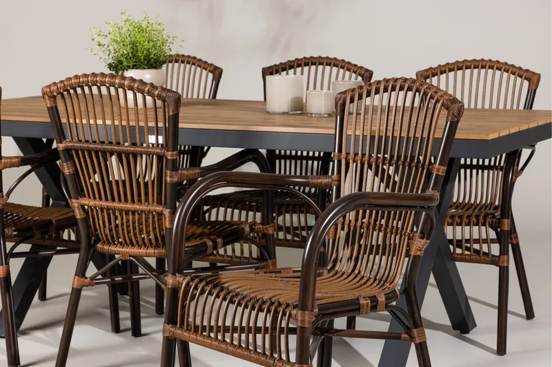 Garcia Spisegruppe 200 cm + 6 stk Galera Spisestole Brun/Sort - Havemøbler - Udendørsgruppe - Havesæt