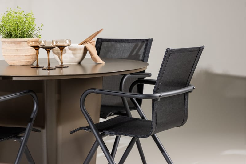 Santa Fe Spisegruppe Rund 120 cm + 4 stk Alling Spisestole Sort/Brun - Havemøbler - Udendørsgruppe - Havesæt