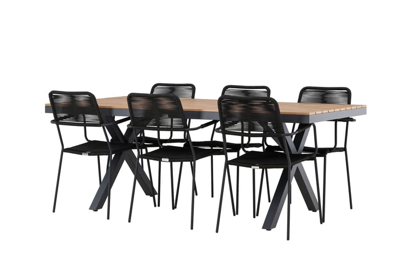 Garcia Spisegruppe 200 cm + 6 stk Hochanas Spisestole Sort/Brun, undefined