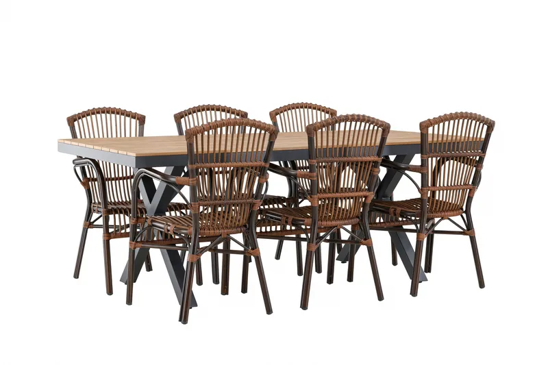 Garcia Spisegruppe 200 cm + 6 stk Galera Spisestole Brun/Sort - Havemøbler - Udendørsgruppe - Havesæt