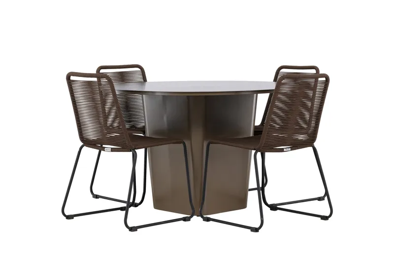 Santa Fe Spisegruppe Rund 120 cm + 4 stk Lindos Spisestole Brun, undefined