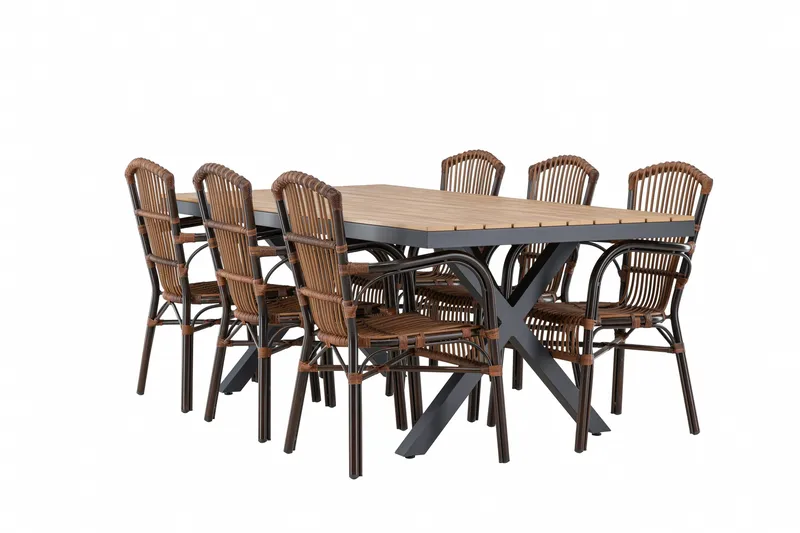 Garcia Spisegruppe 200 cm + 6 stk Galera Spisestole Brun/Sort - Havemøbler - Udendørsgruppe - Havesæt