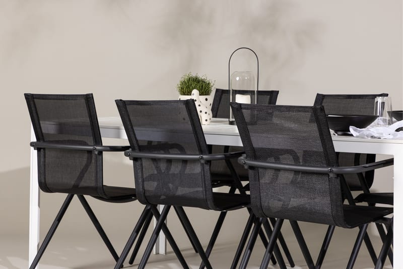 Break Spisegruppe 205 cm + 6 stk Alling Spisestole Sort/Hvid - Havemøbler - Udendørsgruppe - Havesæt