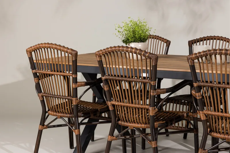 Garcia Spisegruppe 200 cm + 6 stk Galera Spisestole Brun/Sort - Havemøbler - Udendørsgruppe - Havesæt