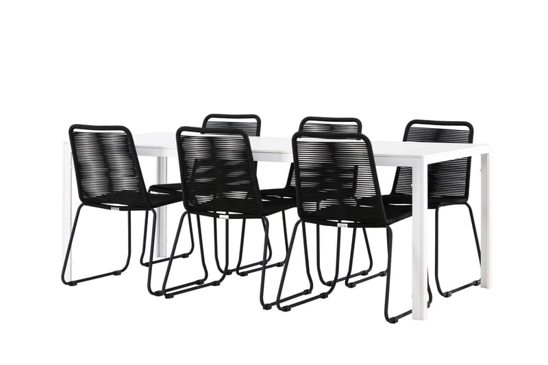 Break Spisegruppe 205 cm + 6 stk Linero Spisestole Sort/Hvid, undefined