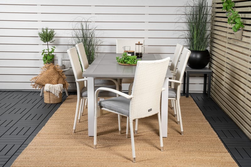 Albany Matgruppe 150-210 cm Rektangulær med 6 Anna Stole - Grå - Havemøbler - Udendørsgruppe - Havesæt