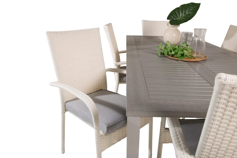 Albany Matgruppe 150-210 cm Rektangulær med 6 Anna Stole - Grå - Havemøbler - Udendørsgruppe - Havesæt