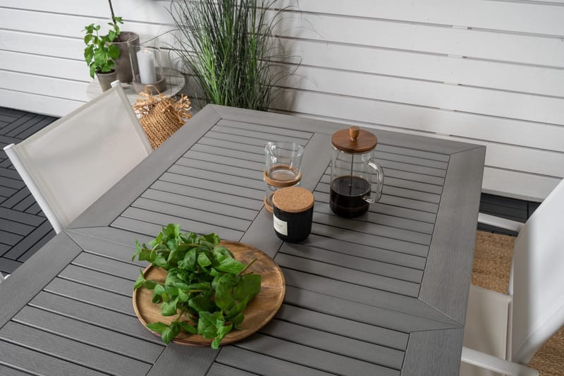 Albany Spisegruppe 150-210 cm Rektangulær med 4 Santorini Stole - Grå - Havemøbler - Udendørsgruppe - Havesæt