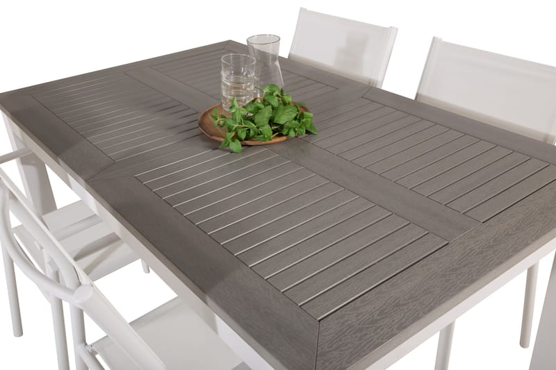 Albany Spisegruppe 150-210 cm Rektangulær med 4 Santorini Stole - Grå - Havemøbler - Udendørsgruppe - Havesæt