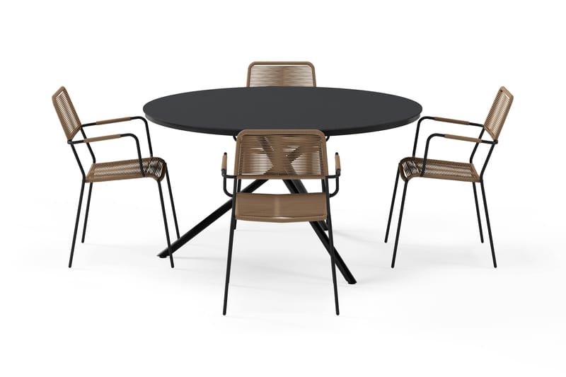 Alex Rundt Spisebord 140 cm med 4 Lindos Spisestole - Sort - Havemøbler - Udendørsgruppe - Havesæt