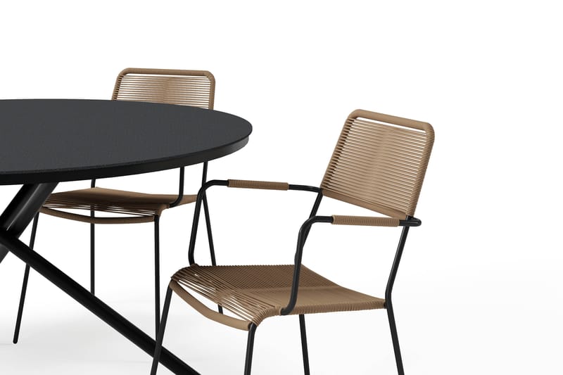 Alex Rundt Spisebord 140 cm med 4 Lindos Spisestole - Sort - Havemøbler - Udendørsgruppe - Havesæt