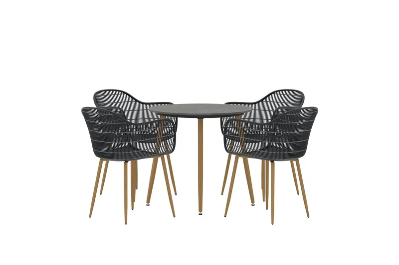 Anafi spisegruppe 80 cm med 4 stole udendørs - Sort - Havemøbler - Udendørsgruppe - Havesæt