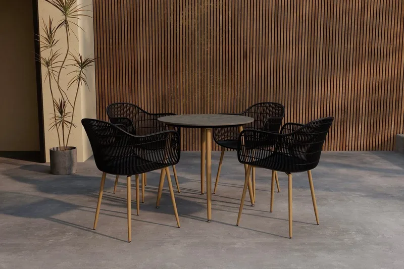 Anafi spisegruppe 80 cm med 4 stole udendørs, Sort