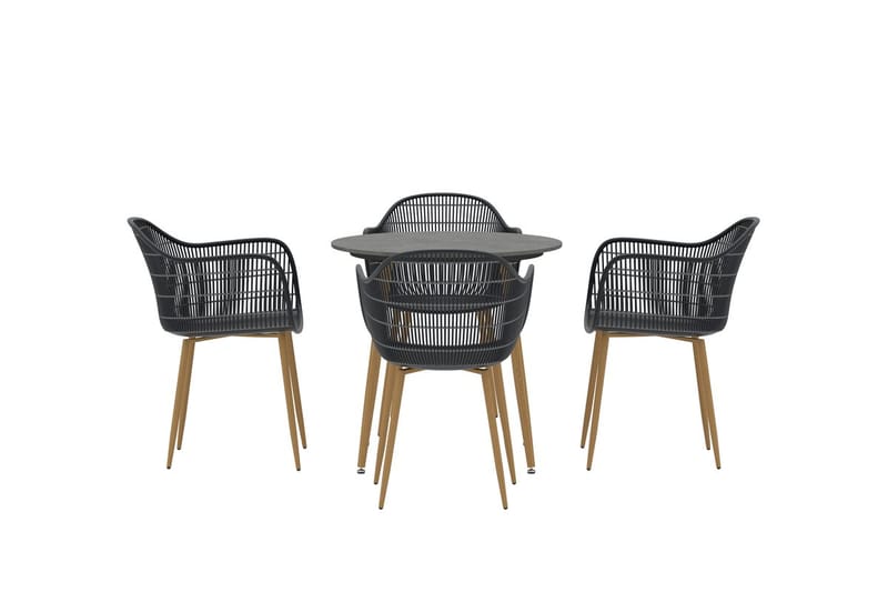 Anafi spisegruppe 80 cm med 4 stole udendørs - Sort - Havemøbler - Udendørsgruppe - Havesæt