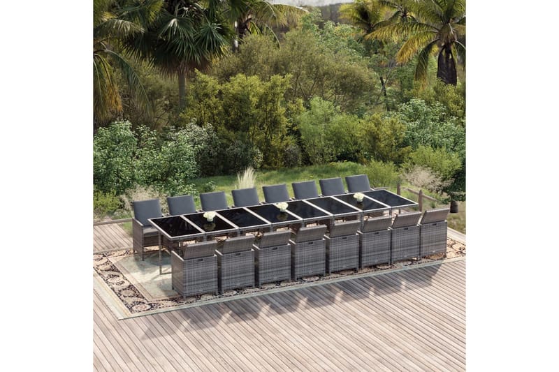 beBasic spisebordssæt til haven 17 dele med hynder polyrattan grå - GrÃ¥ - Havesæt