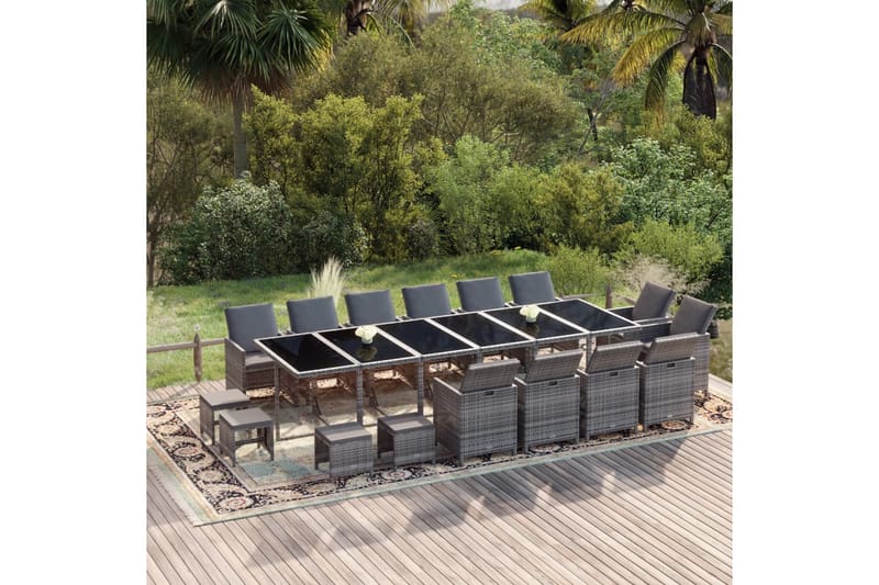 beBasic spisebordssæt til haven 19 dele med hynder polyrattan grå - GrÃ¥ - Havesæt