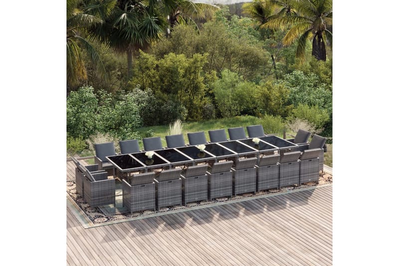 beBasic spisebordssæt til haven 21 dele med hynder polyrattan grå - GrÃ¥ - Havesæt