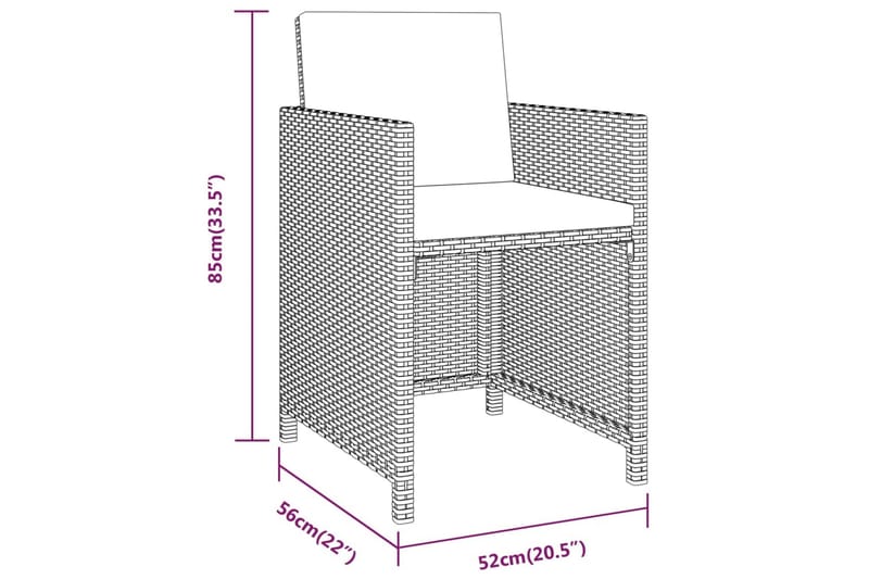 beBasic spisebordssæt til haven 3 dele med hynder sort - Sort - Havesæt