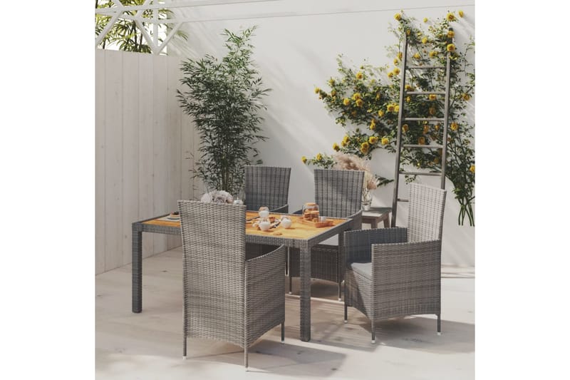 beBasic udendørs spisebordssæt 5 dele med hynder polyrattan grå - GrÃ¥ - Havesæt