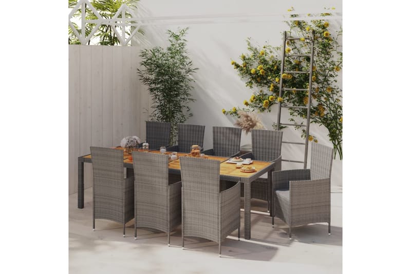 beBasic udendørs spisebordssæt 9 dele med hynder polyrattan grå - GrÃ¥ - Havesæt