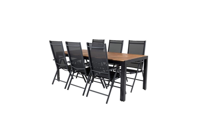 Bois Spisebordssæt 200cm + 6 Break Positionsstole Sort/Grå - Venture Home - Havemøbler - Udendørsgruppe - Havesæt