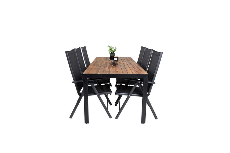 Bois Spisebordssæt 200cm + 6 Break Positionsstole Sort/Grå - Venture Home - Havemøbler - Udendørsgruppe - Havesæt