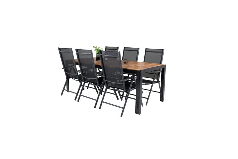 Bois Spisebordssæt 200cm + 6 Break Positionsstole Sort/Grå - Venture Home - Havemøbler - Udendørsgruppe - Havesæt