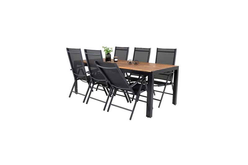 Bois Spisebordssæt 200cm + 6 Break Positionsstole Sort/Grå - Venture Home - Havemøbler - Udendørsgruppe - Havesæt