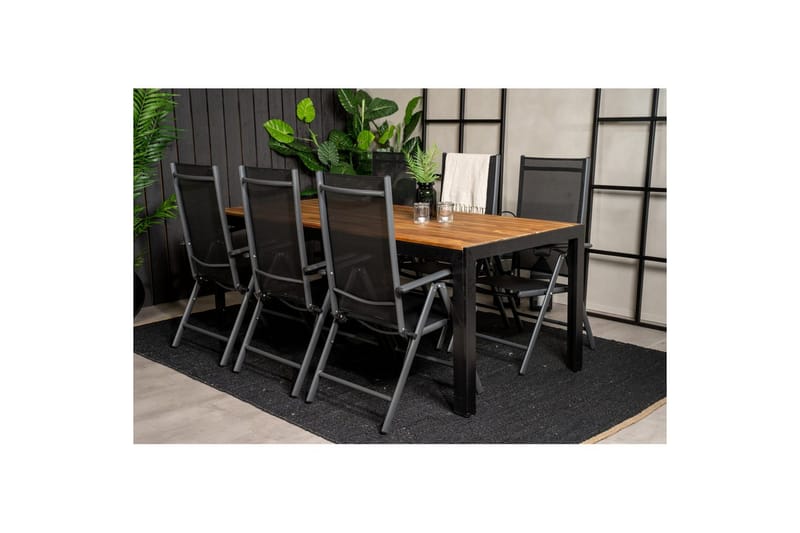 Bois Spisebordssæt 200cm + 6 Break Positionsstole Sort/Grå - Venture Home - Havemøbler - Udendørsgruppe - Havesæt