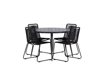 Break rundt udendørs spisebordssæt 120 cm + 4 Lindos stabelbare stole - Sort - Havemøbler - Udendørsgruppe - Havesæt